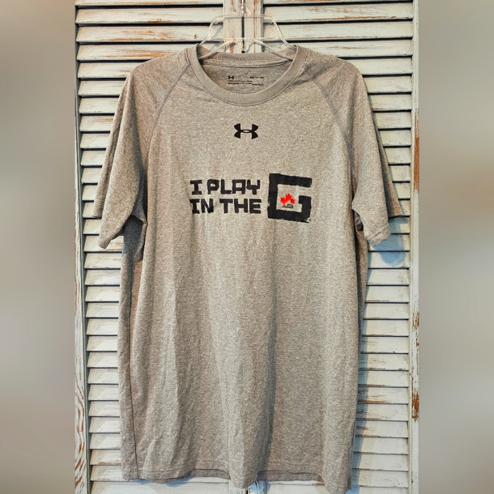 UNDER ARMOUR I PLAY IN THE GTHL CANADA SHIRT Adult Small Gray Short Sleeve